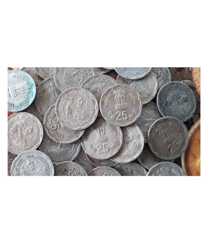     			50 PIECES LOT - 25 P (Rural Women's Advancement) india 1980 Commemorative: - CIRCULATED CONDITION