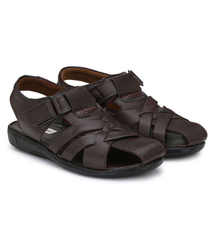 bucik men brown synthetic slip on leather sandals