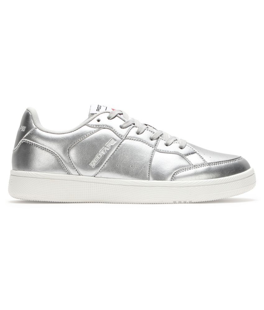 red tape silver shoes