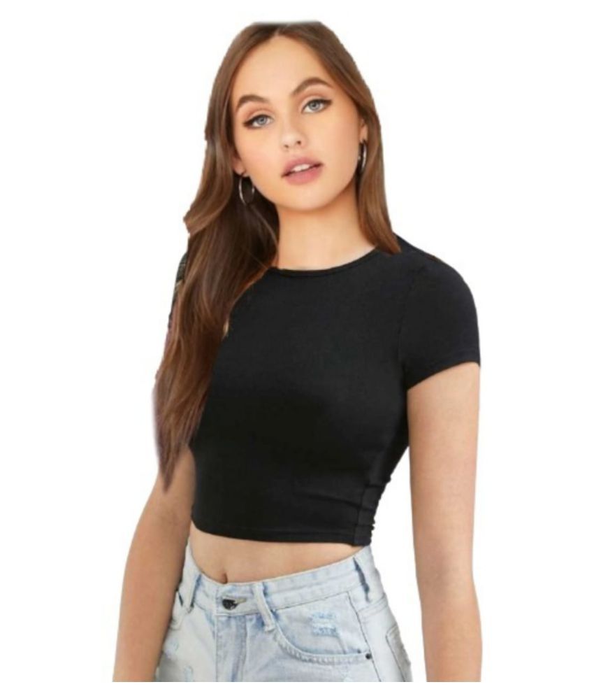     			Dream Beauty Fashion - Black Cotton Blend Women's Crop Top ( Pack of 1 )