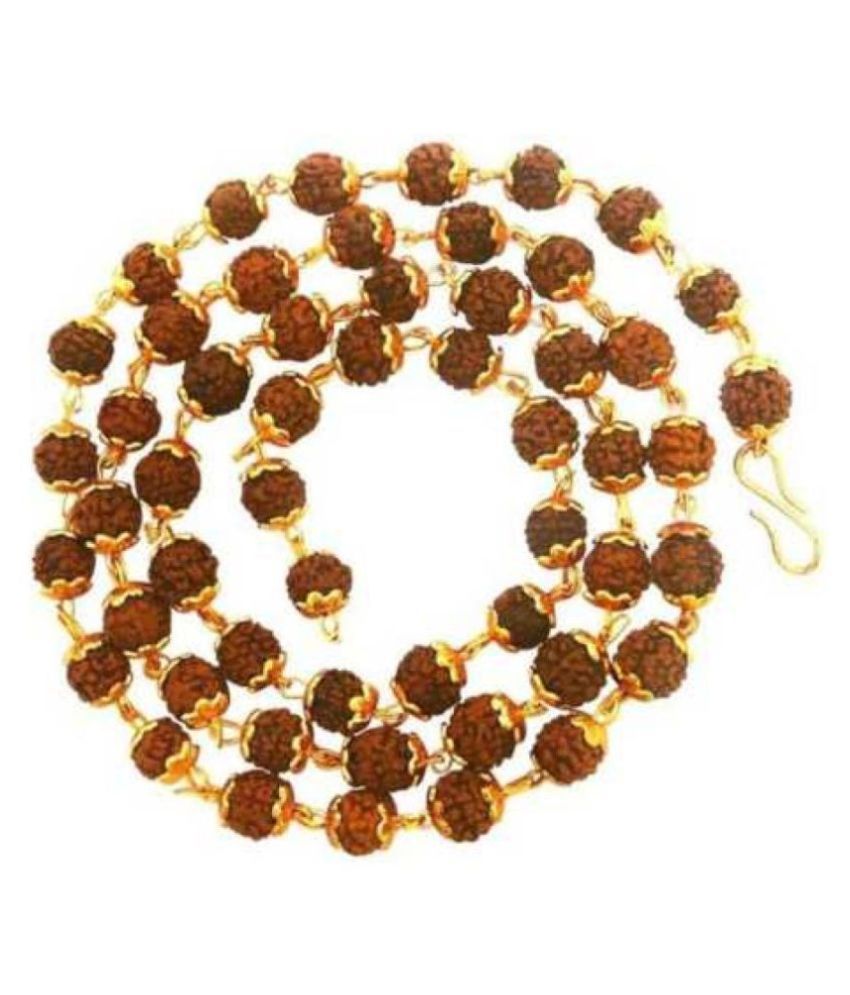     			Brown 5 Mukhi Rudraksha Mala With Gold Plated Cap Five Face Rudraksha Gold Plated For Japa & Wear