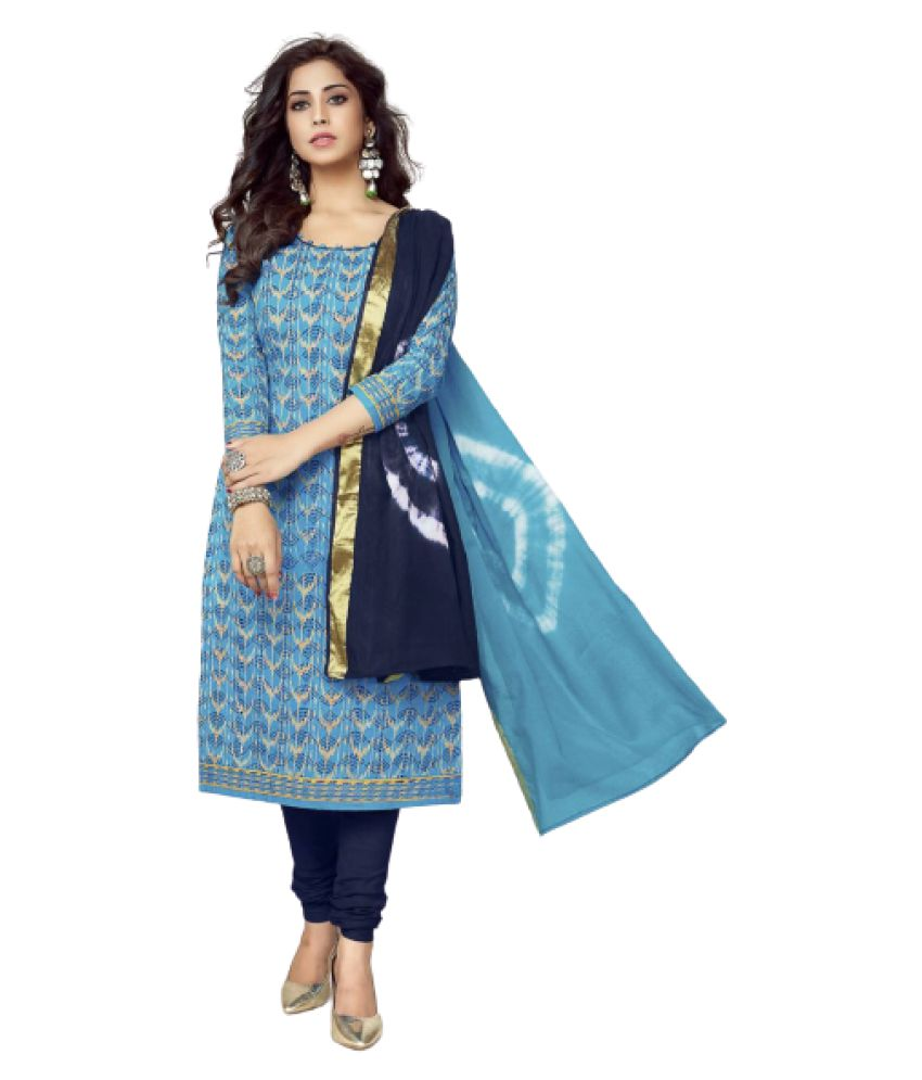 Saffron Attires Blue Cotton Unstitched Dress Material Buy Saffron