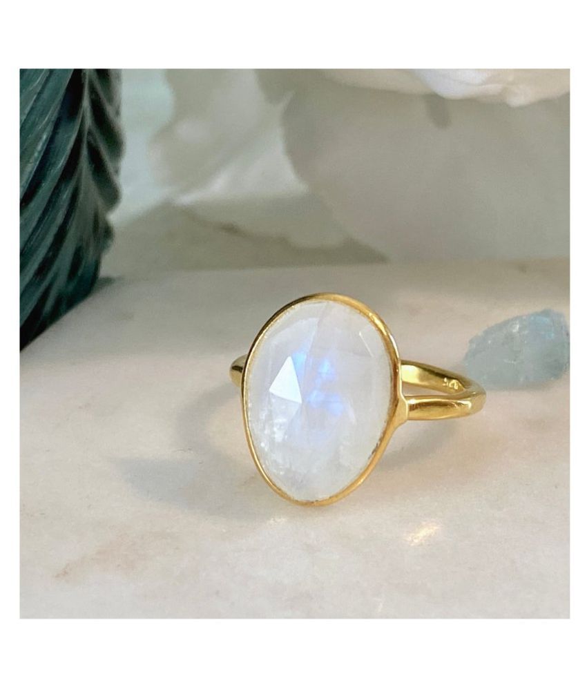 6 Carat Stone MOONSTONE Gold Plated Ring for unisex by Ratan Bazaar\n ...