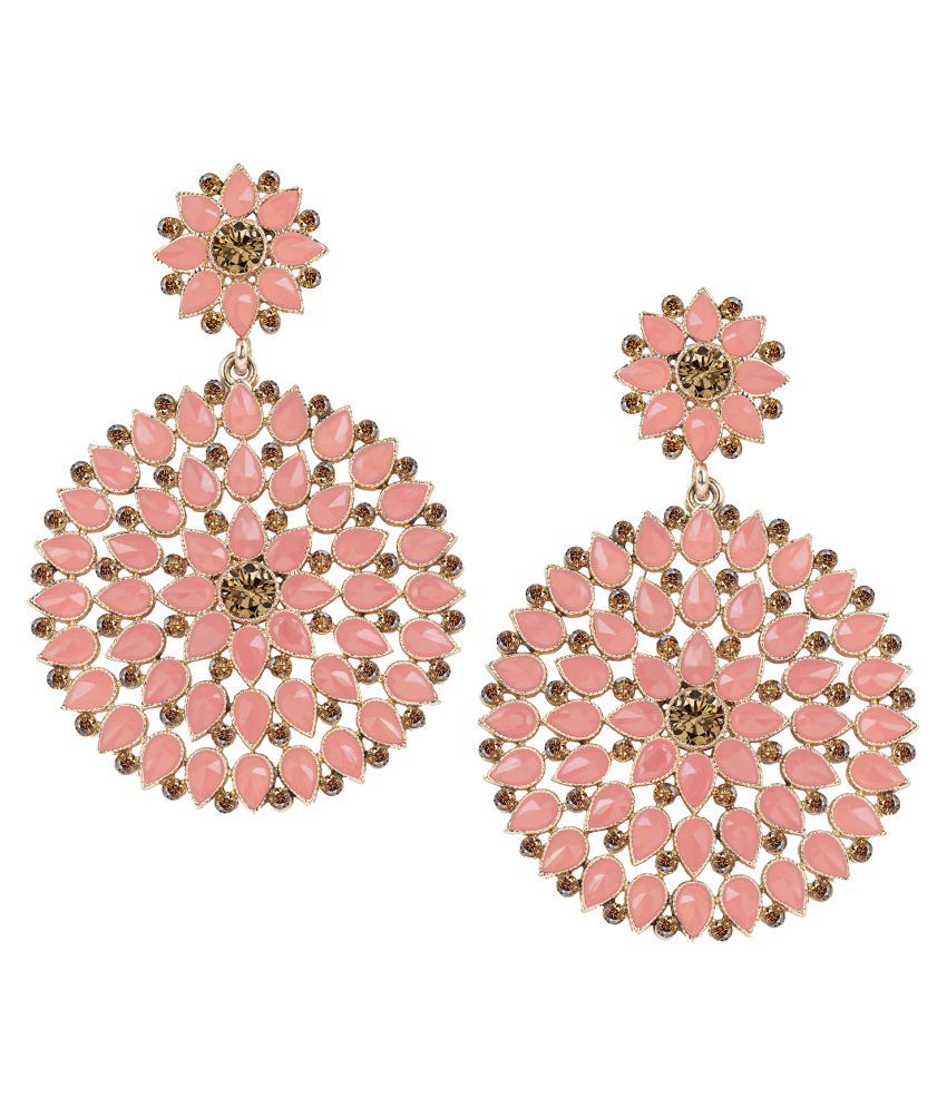     			Floral Gold Plated Stone And Diamond Studded Drop & Dangler Earrings For Women