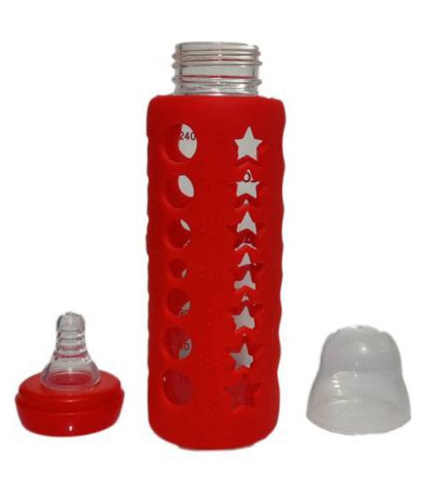 CHILD CHIC UNBREAKABLE Glass Feeding Bottle With Silicone Warmer Cover For Baby Girls And Baby Boys - 240 ml (RED)