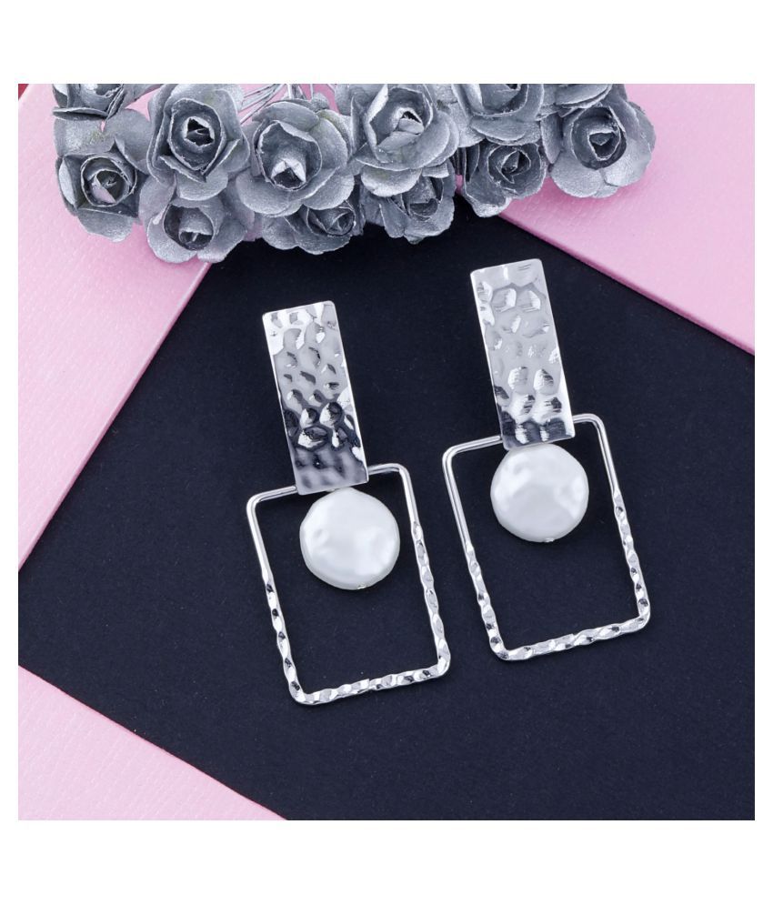     			Silver Shine Glamrouse white Colour Shape Blocked Designe Drop Earring For Girls And Women Jewellery