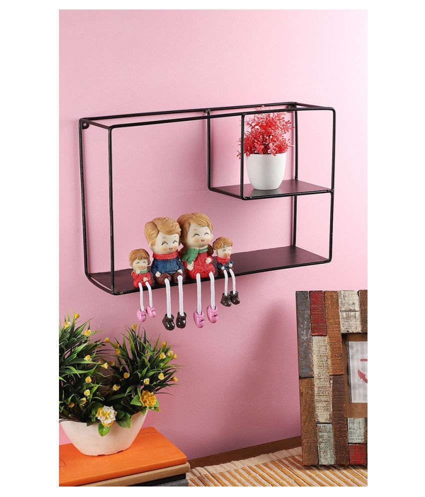     			Home Sparkle Metal Iron Rectangle  Design Wall Mounted Floating Shelves Display Racks Innovative Wall Hanging Partition for Art Decor (Black)