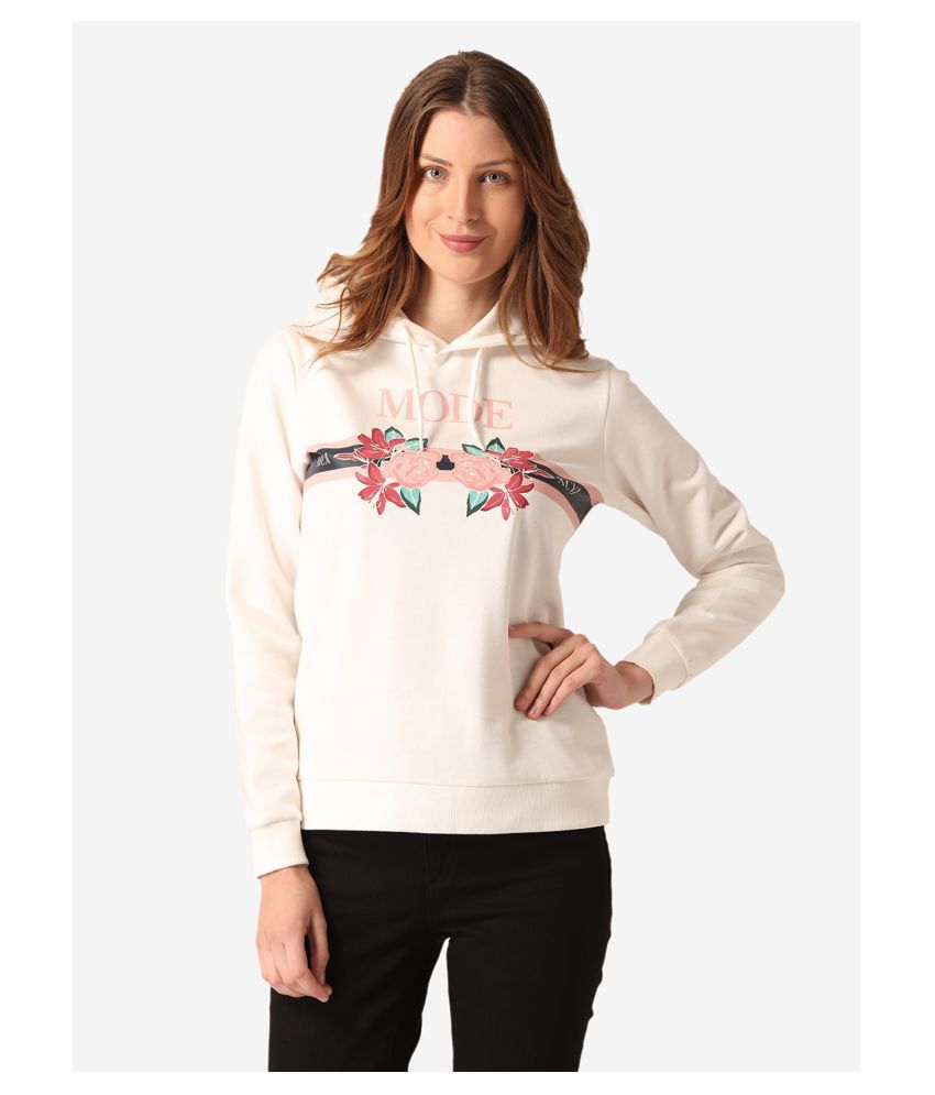 Mode By Red Tape Cotton White Hooded Sweatshirt
