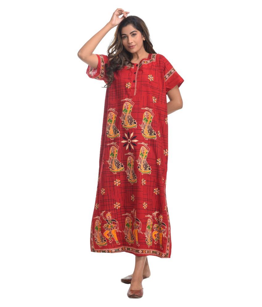     			Apratim Cotton Nighty & Night Gowns - Red