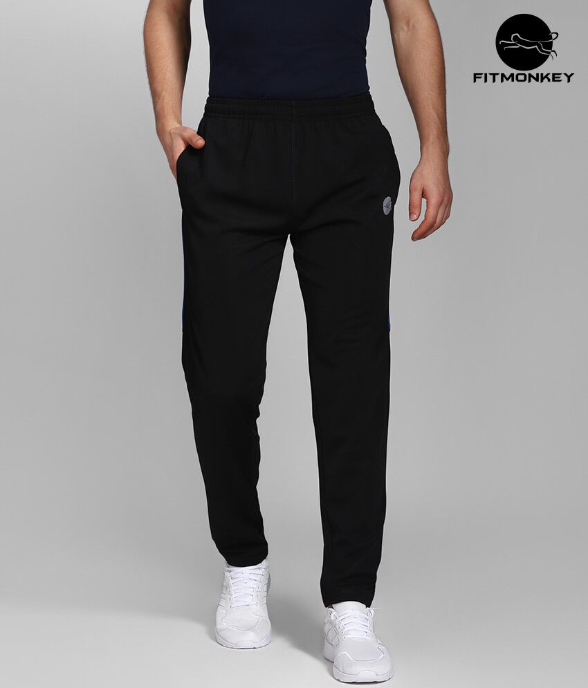 FITMonkey Black with Blue Contrast Polyester Trackpants - Buy FITMonkey ...