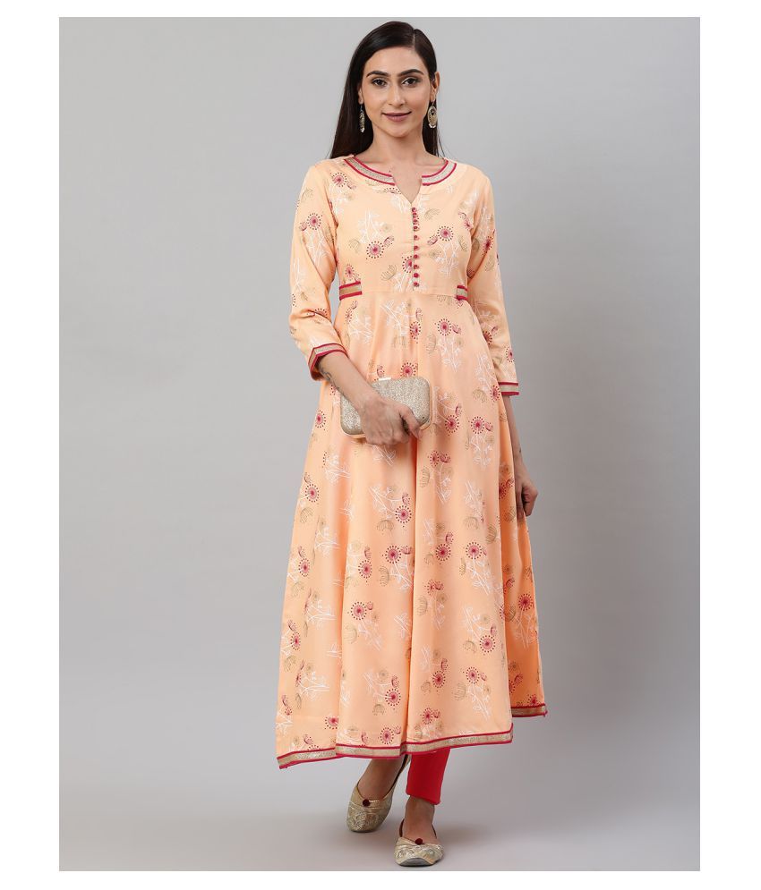     			Yash Gallery - Peach Rayon Women's Flared Kurti