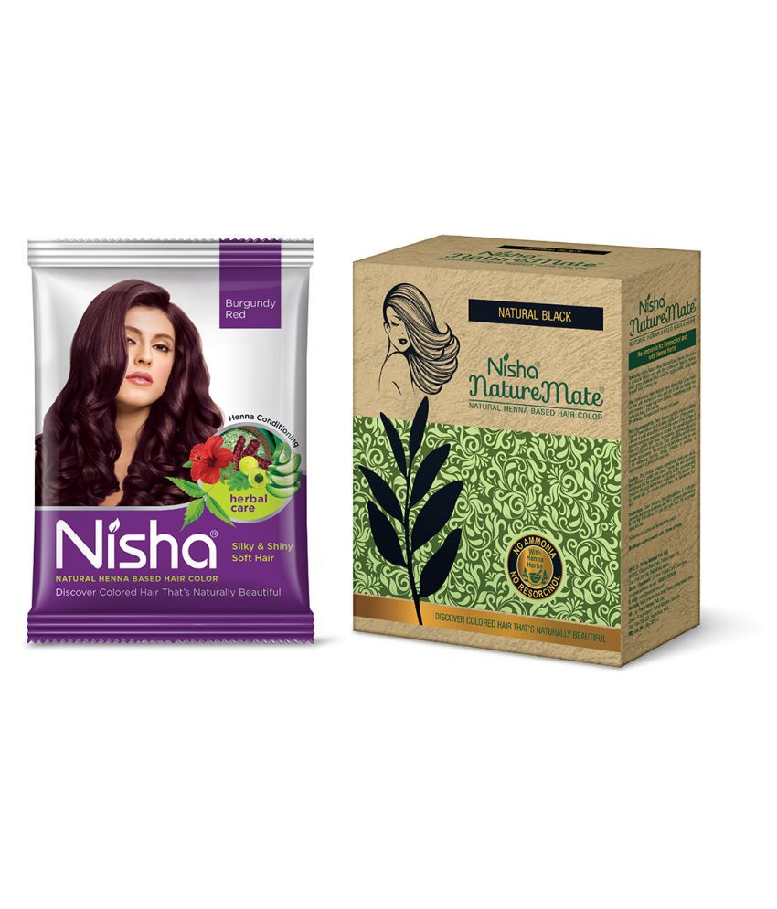     			Nisha Nature Mate 60gm Comes with Natural Permanent Hair Color Burgundy Henna Based each sachet 15 g