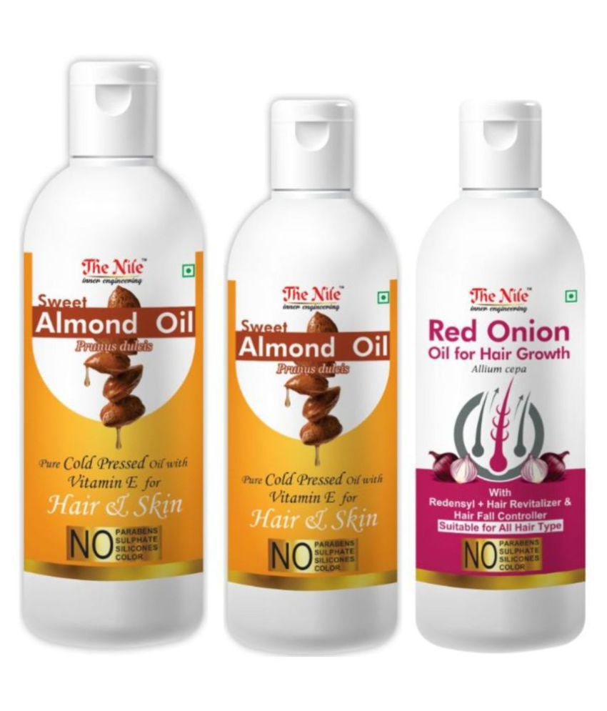     			The Nile Almond Oil 200 Ml + 100 Ml (300 ML)+ Red Onion Oil 100 ML 400 mL Pack of 3