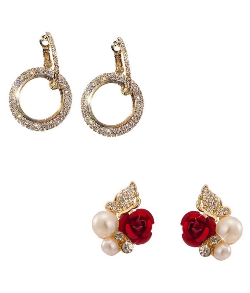 Combo of Crystal Hoop Earrings and Crystal Rose Studs Buy Combo of