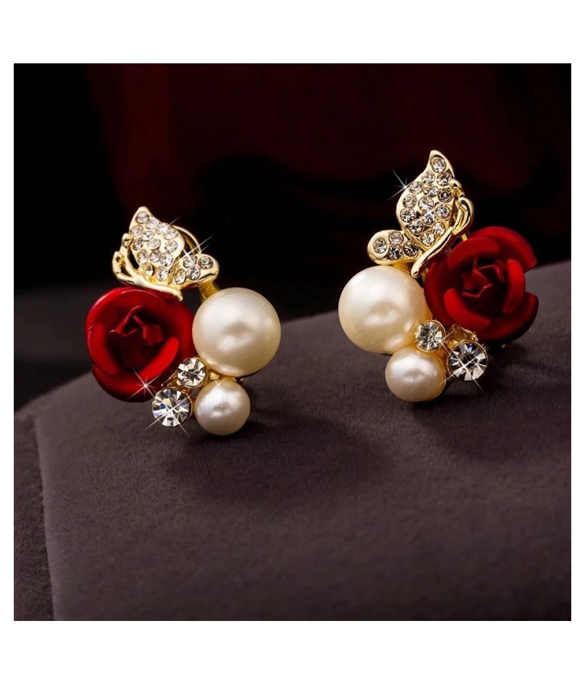 Combo of Crystal Hoop Earrings and Crystal Rose Studs Buy Combo of