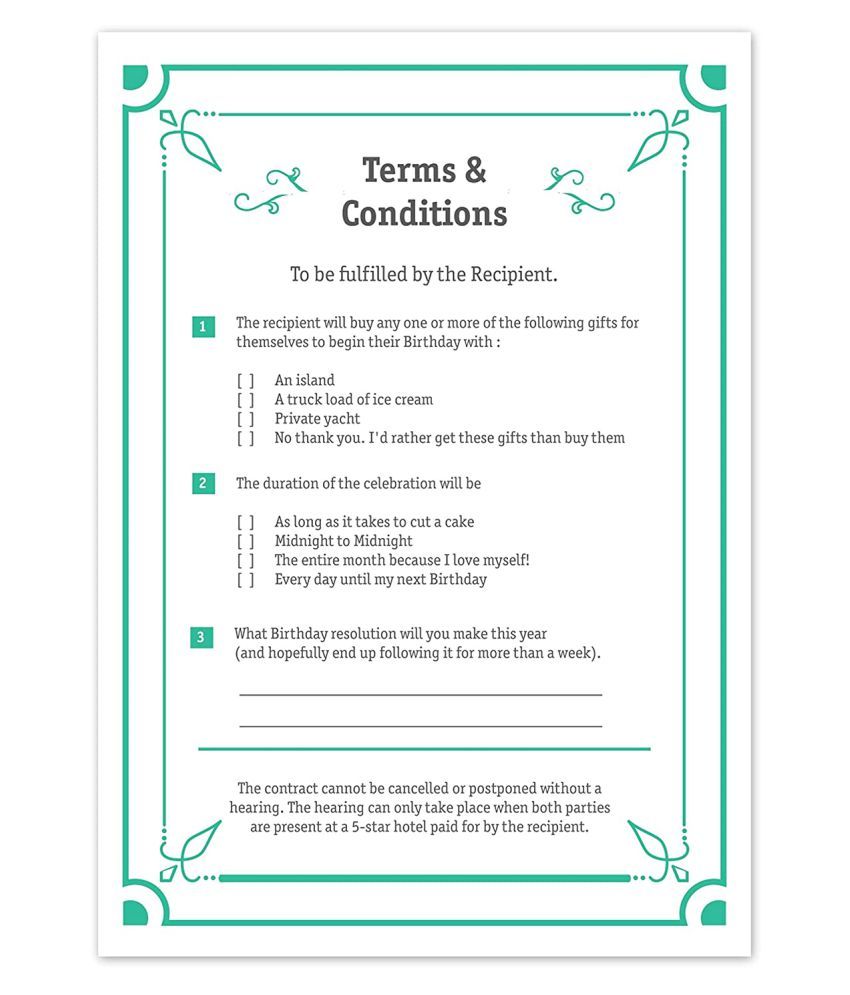 Birthday Contract Funny Contract Card for Friends/Girlfriend