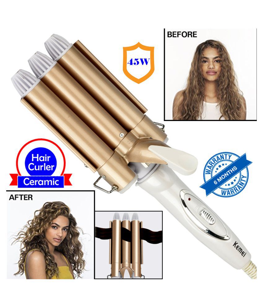 PSD Ceramic Ladies Triple Barrel Hair Curler Curling Iron Waver Maker Tool  45W Multi Casual Fashion Comb: Buy Online at Low Price in India - Snapdeal