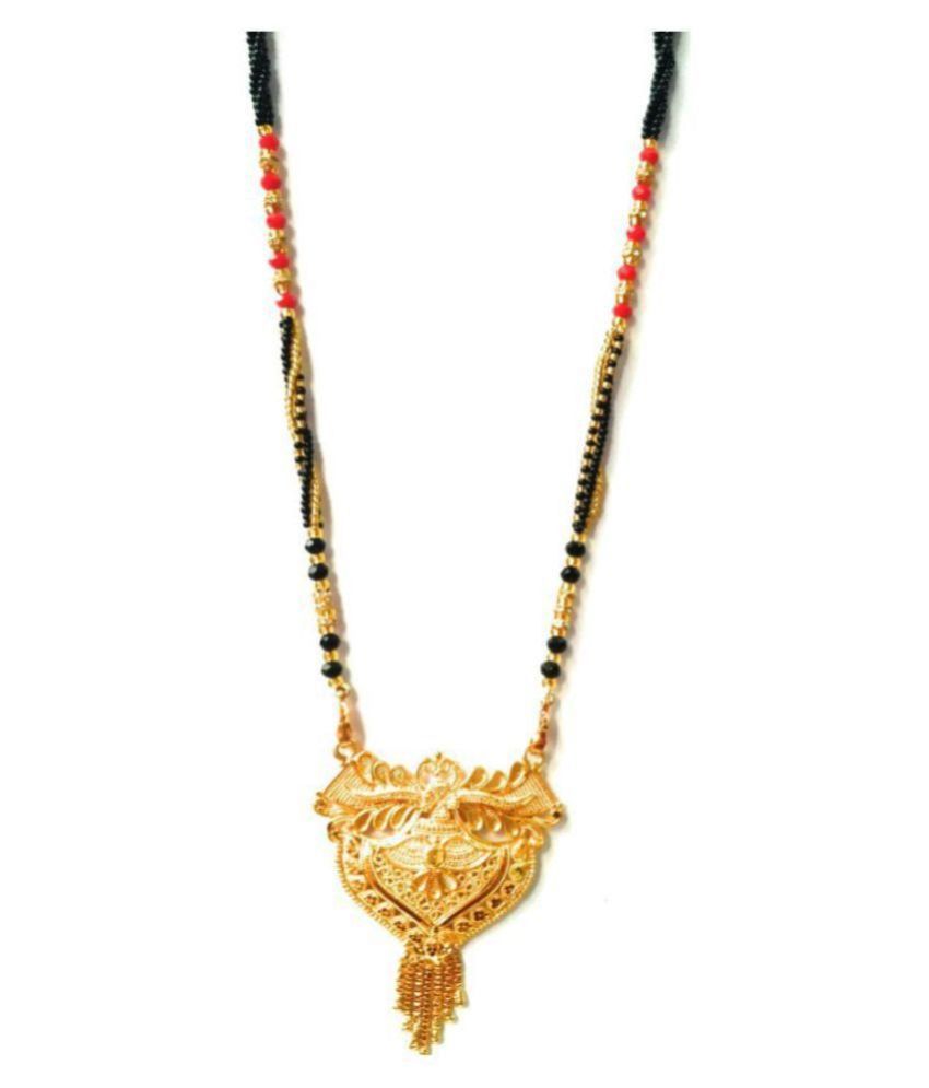 Molika Gold Plated Black and Red Bead Long Mangalsutra for women: Buy ...