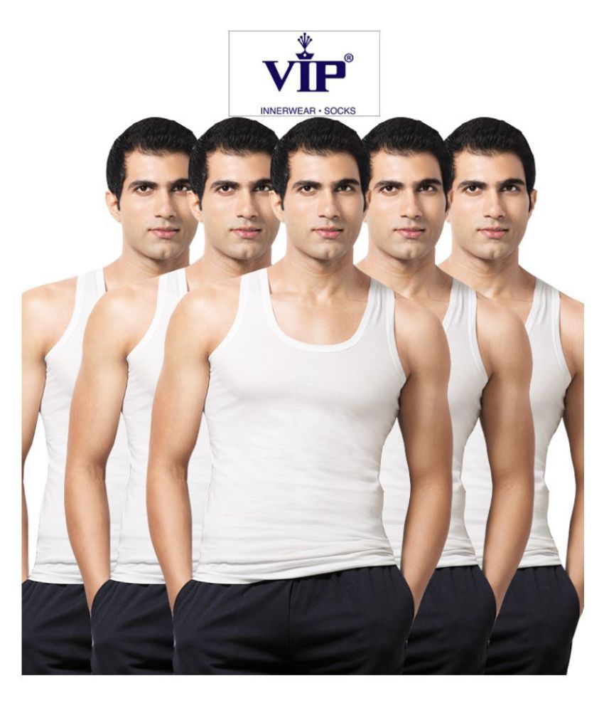     			VIP White Sleeveless Vests Pack of 5