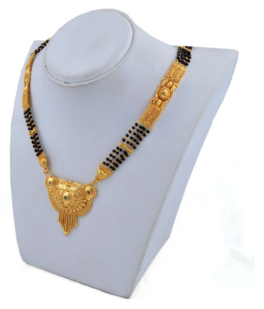 h m product gold plated black bead long mangalsutra for women-10045
