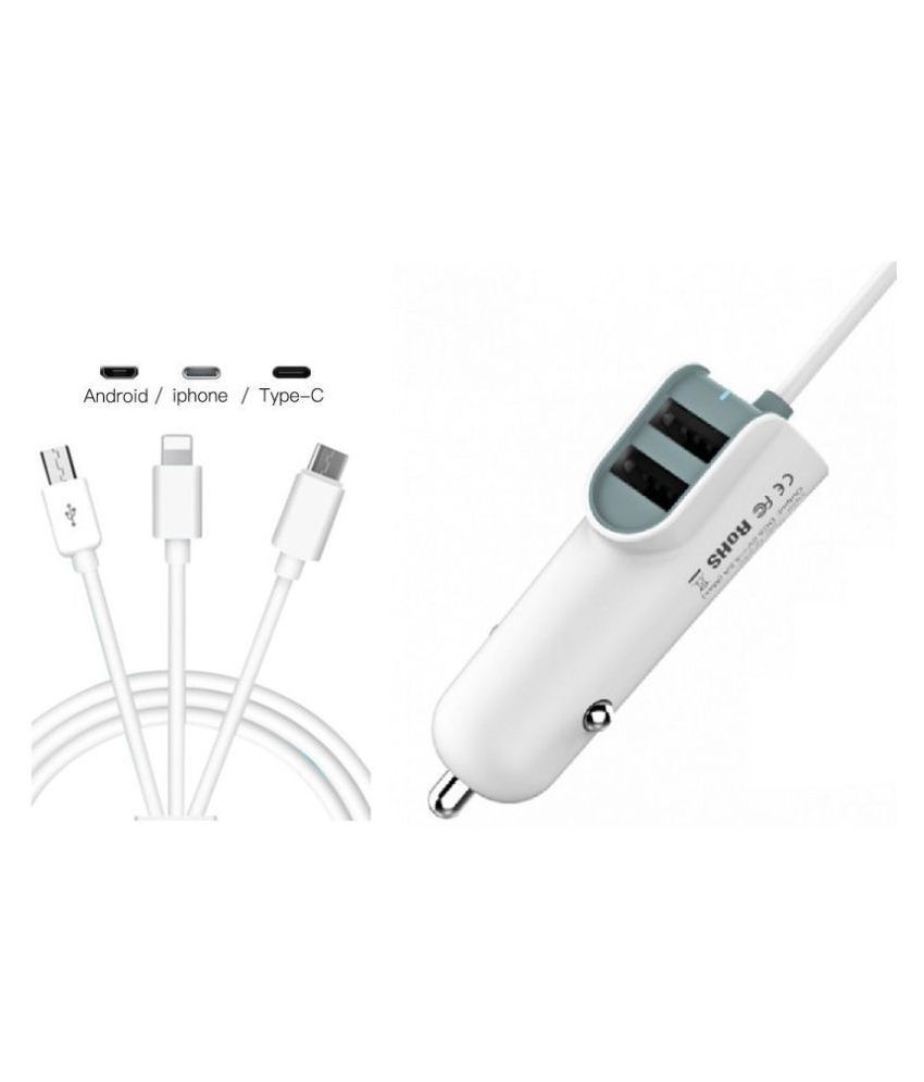 ALL in 1 5.5 Amps Dual USB Car Charger with cable & 3in1 connector