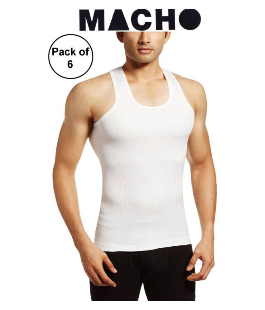     			Macho White Sleeveless Vests Pack of 6