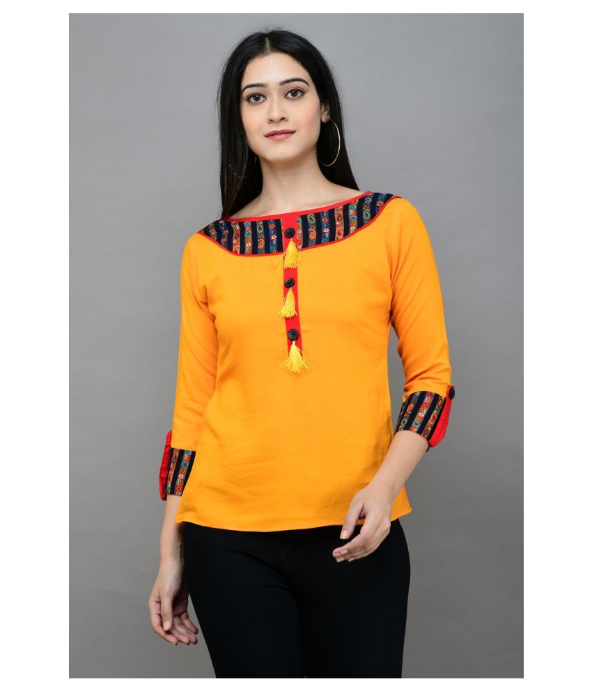 NOBEY Rayon Regular Tops - Yellow - Buy NOBEY Rayon Regular Tops ...