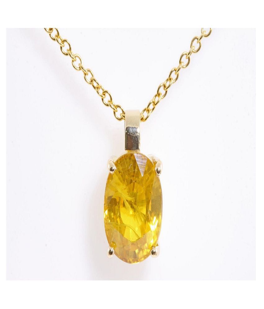 Sterling Gold Plated Yellow Sapphire Pendant 7.5 ratti Moti Locket ...