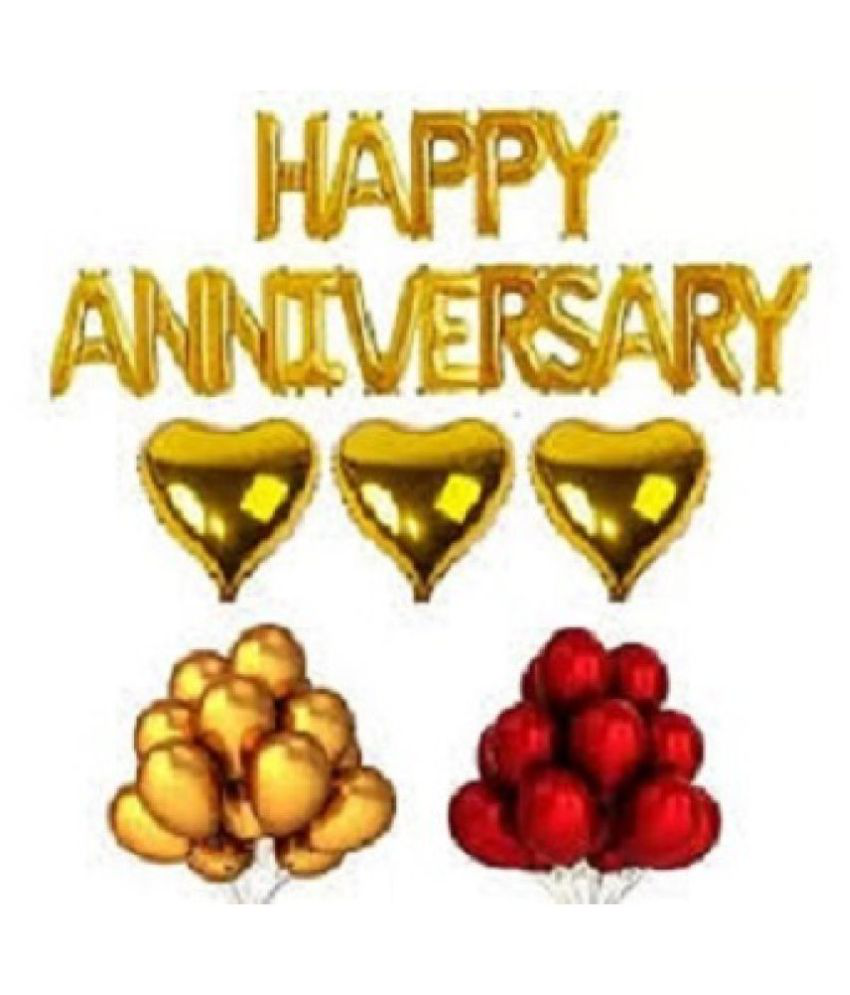     			GNGS Solid Happy Anniversary Foil Letters Balloons (Golden) + Pack of 30 Party Decoration Balloons (Red & Golden) + 3 Golden Stars Letter Balloon