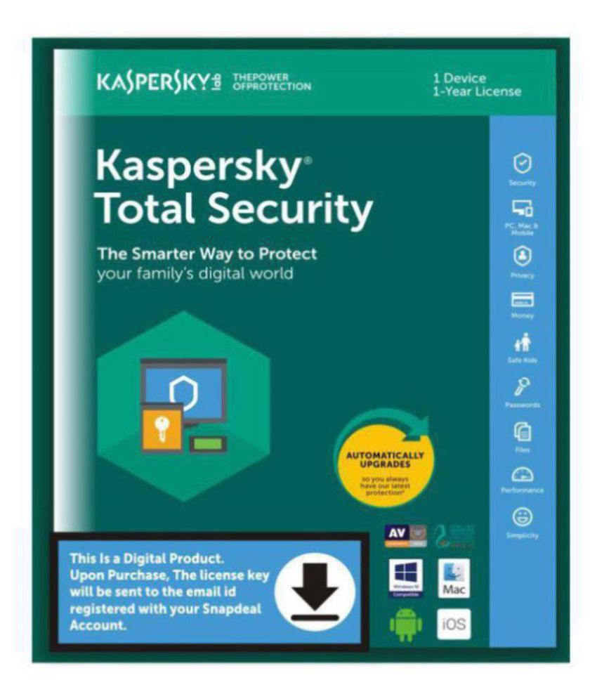 Kaspersky Total Security For Windows And Free ( Internet Security For Mac  / Internet Security For Android ) ( 1 PC / 1 Year )  - Activation Code-Email Delivery