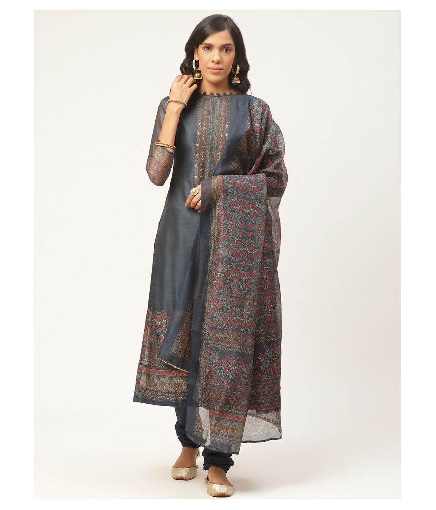     			Aarrah Blue Chanderi Unstitched Dress Material