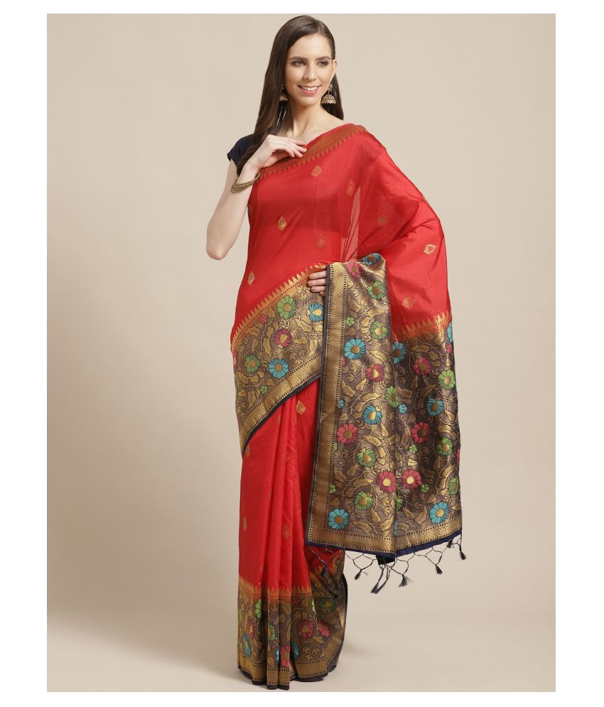     			Aarrah Red Silk Blends Saree