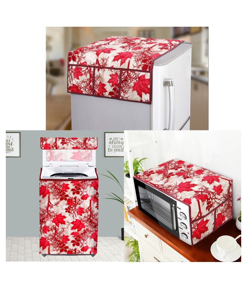     			E-Retailer Set of 3 Polyester Red Fridge Top Cover