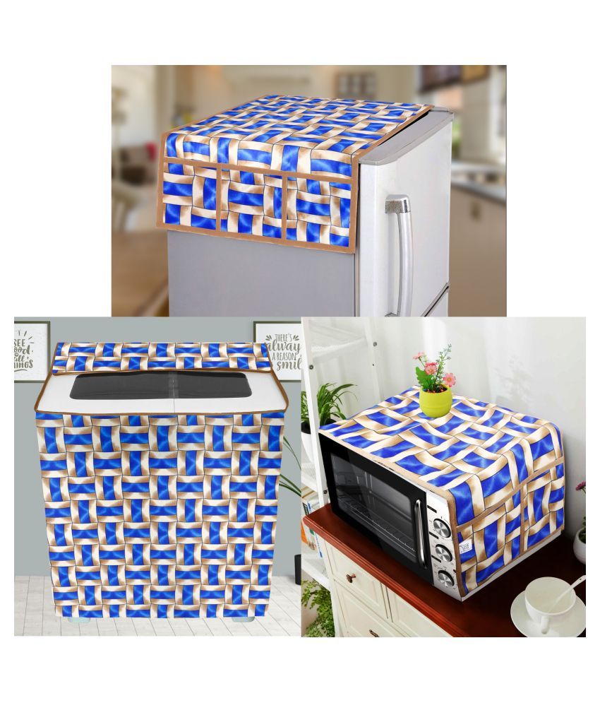     			E-Retailer Set of 3 Polyester Blue Fridge Top Cover