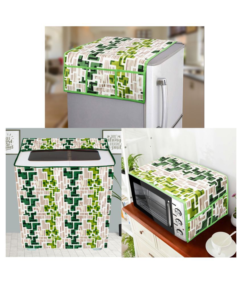     			E-Retailer Set of 3 Polyester Green Fridge Top Cover