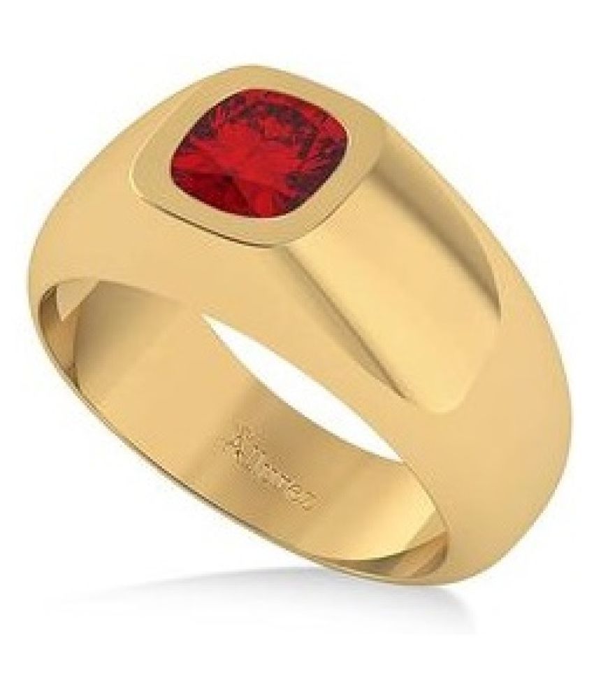 Ruby(Manik) Ring 9 carat Moti Gold Plated ring by KUNDLI GEMS: Buy Ruby ...
