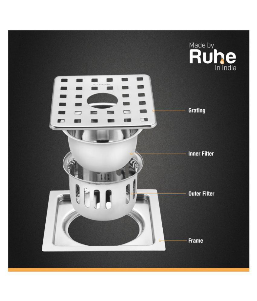 Buy RUHE 304 Grade Stainless Steel Agni Cockroach Drain Square With ...