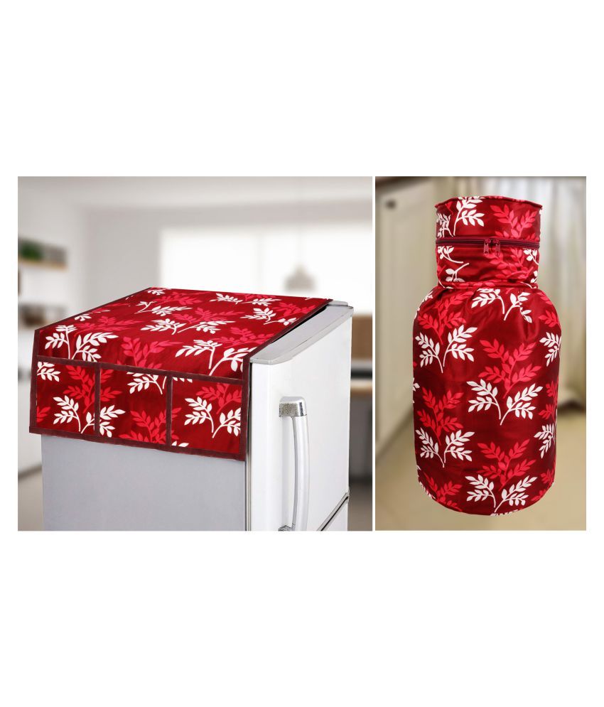     			E-Retailer Set of 2 Polyester Maroon Fridge Top Cover