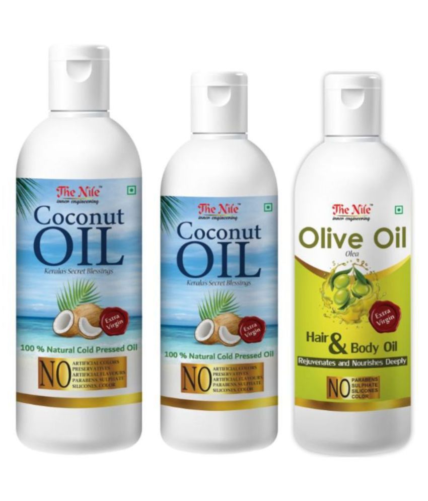     			The Nile Coconut Oil 200 Ml + 100 ML (300 ML) + Olive Oil 100 ML 400 mL Pack of 3