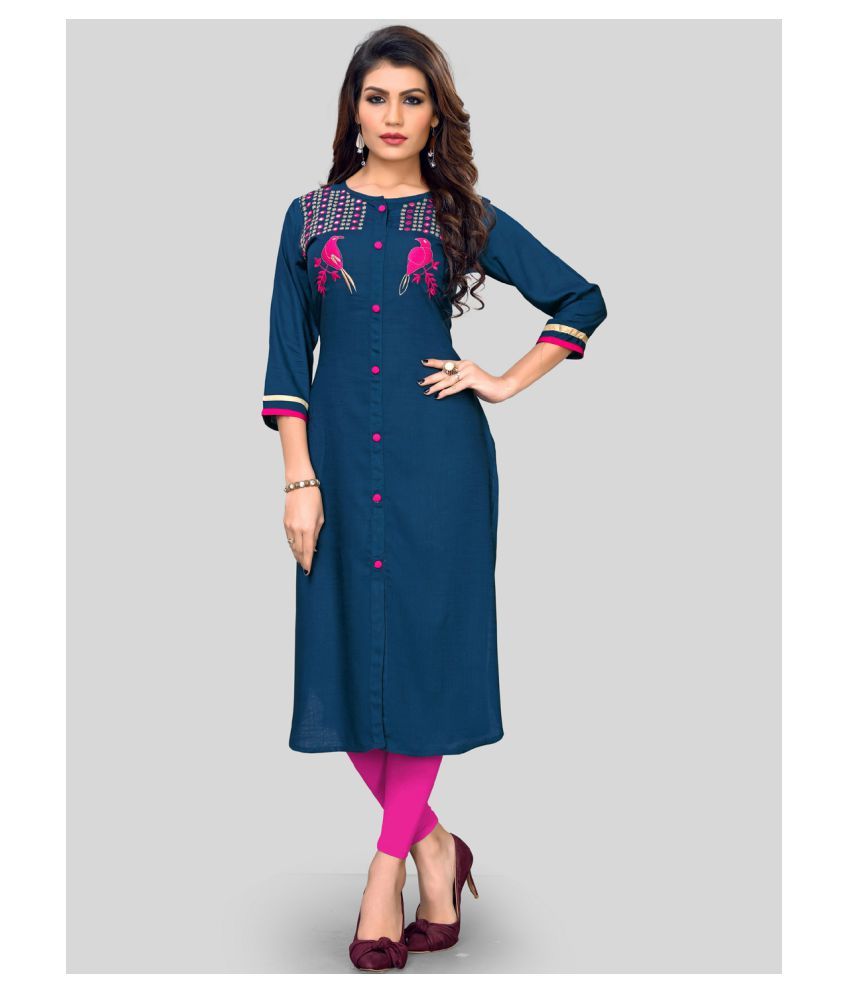     			Vbuyz - Blue Rayon Women's Straight Kurti ( Pack of 1 )