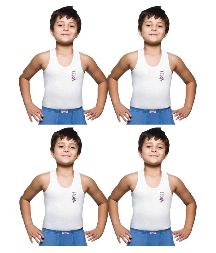     			Lux Venus Boys, Girls and Kids Scoop Neck Sleeveless White Vests - Pack of 4