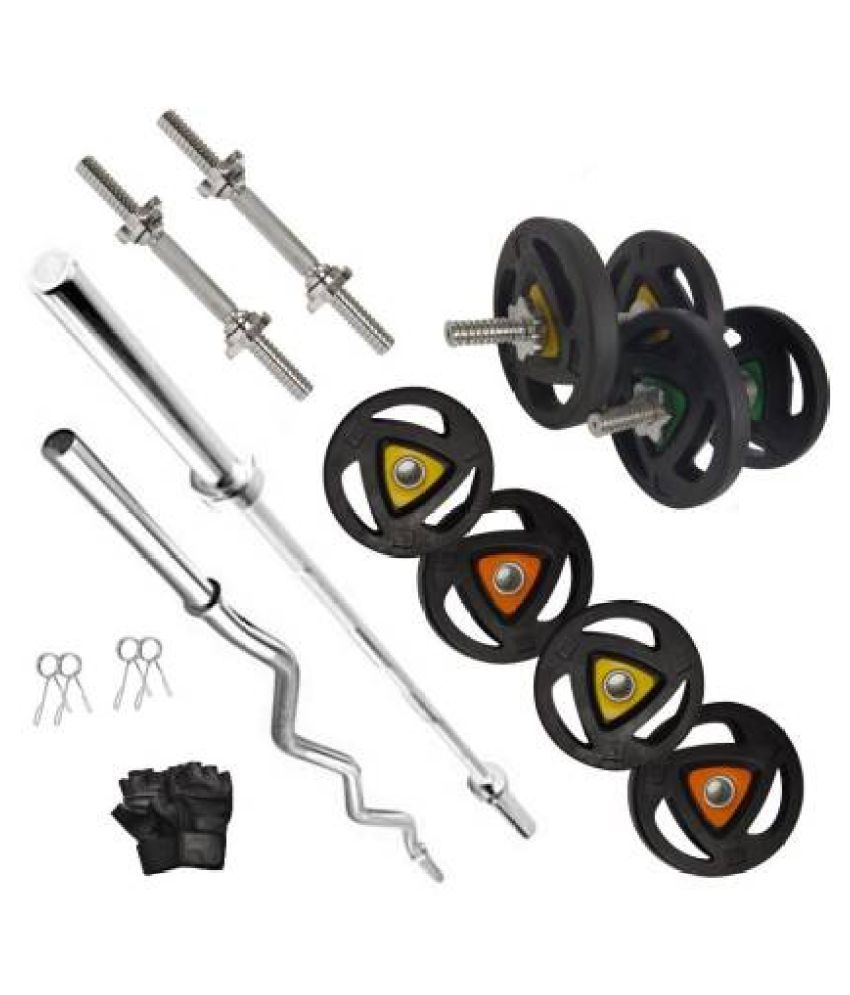 RIO PORT 50 kg Metal Integrated Rubber Plates, 5ft, 3ft curl rod and star nut dumbbell rod Home Gym Combo