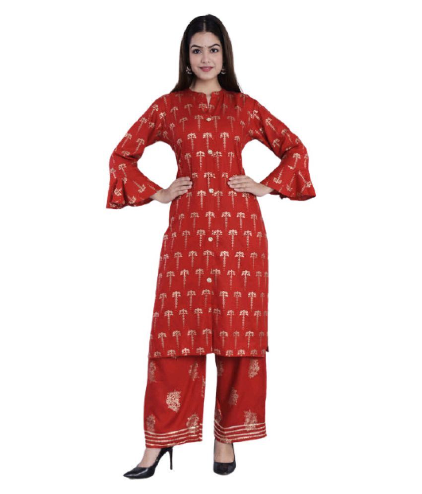     			BBQSTYLE Rayon Kurti With Palazzo - Stitched Suit