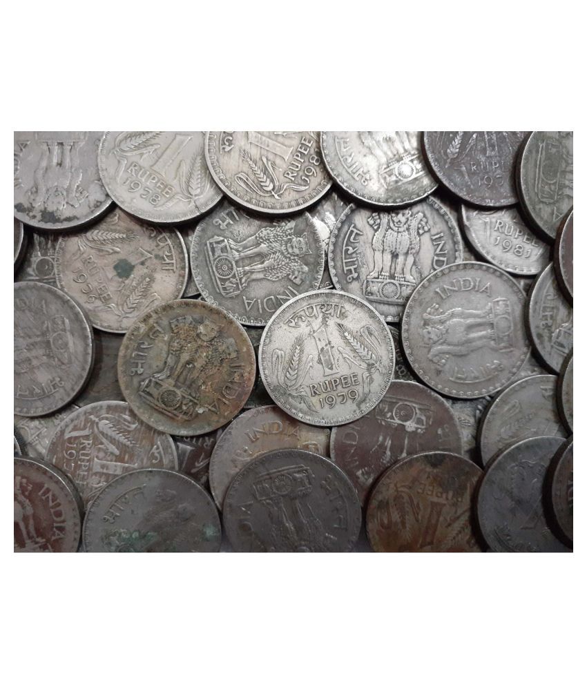     			Republic India 1 Re. Copper Nickel Big Dabbu 40 Coins Lot, See Description for Details