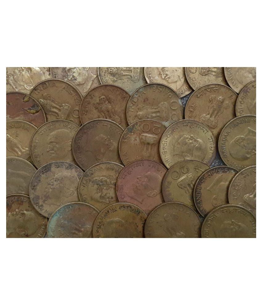     			Republic India 20 Paise Mahatma Gandhi Brass 30 Coins Lot, See Description for Details