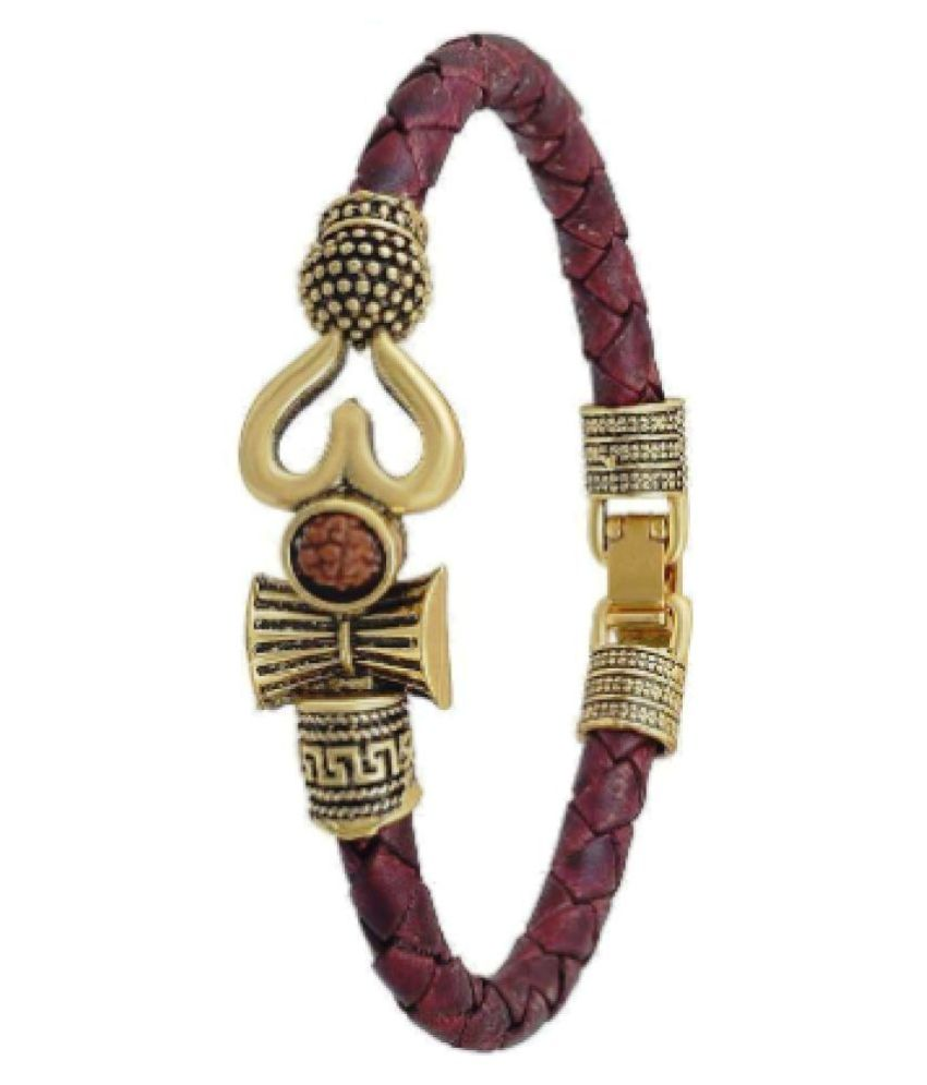     			A1 Laxmi Ganesh Brand,OM Trishul Damroo Designer Oxidized Gold Bahubali Leather Kada Bracelet…