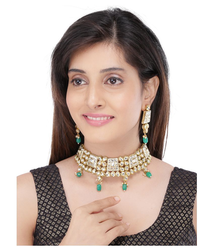     			Asmitta Jewellery Zinc Green Collar Traditional Gold Plated Necklaces Set