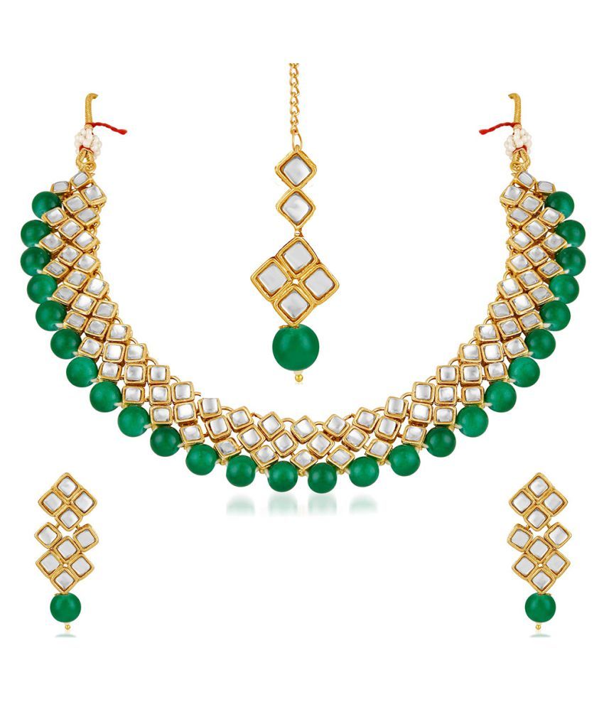     			Asmitta Jewellery Zinc Green Traditional Gold Plated Necklaces Set