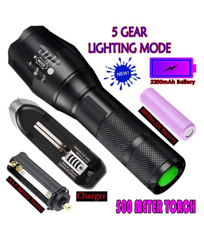 5 Mode Rechargeable 500 Meter Torchlight High/Medium/Low/Strobe/SOS