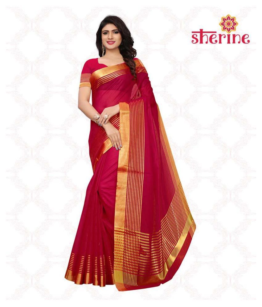 Sherine Red Saree with Blouse Piece (Fabric- Poly Cotton) - Buy Sherine ...